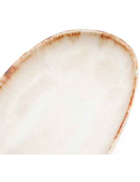 Assiette plate ovale 24 cm Grès Blanc cassé Marron The Cascais 
