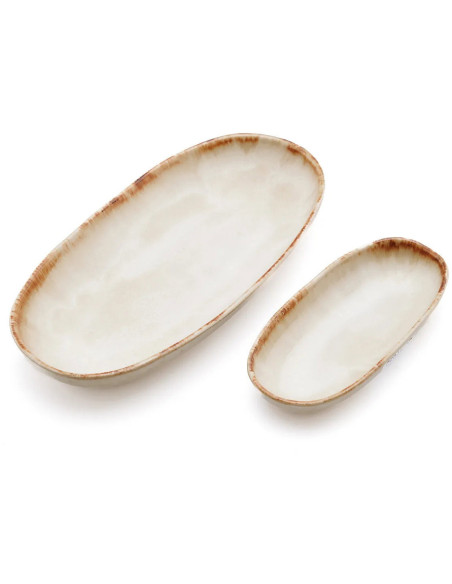 Assiette plate ovale 24 cm Grès Blanc cassé Marron The Cascais 