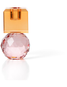Bougeoir design Memphis Totem H 10 cm Verre recyclé Orange Rose The Citrine & Rose Quartz 