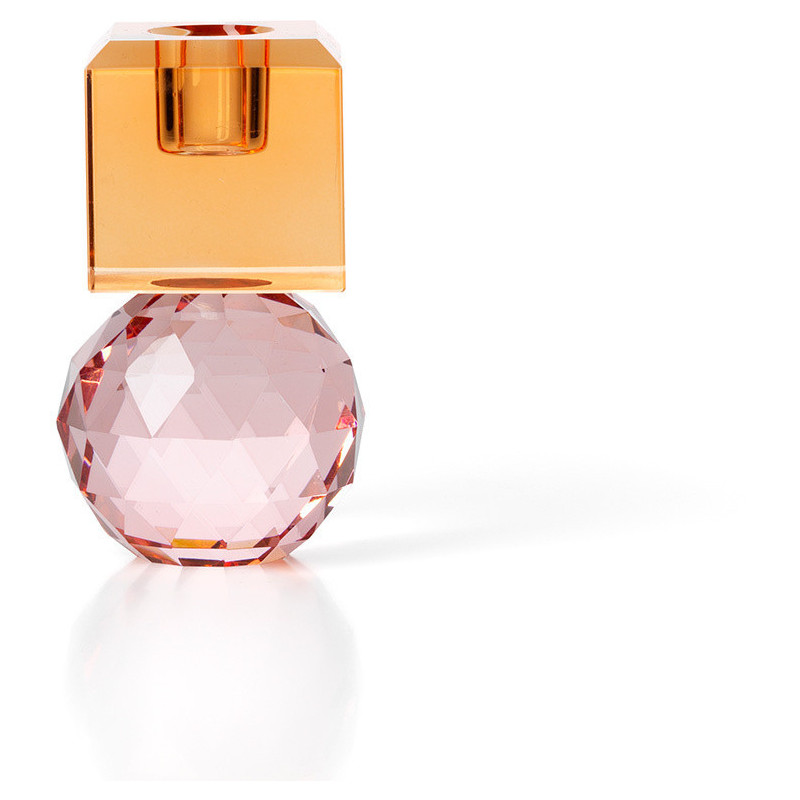Bougeoir design Memphis Totem H 10 cm Verre recyclé Orange Rose The Citrine & Rose Quartz 