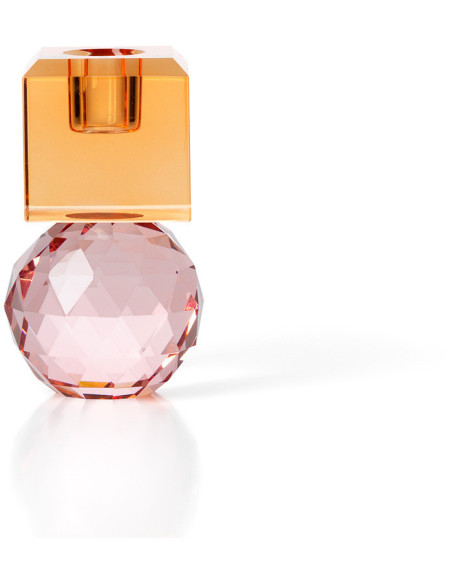 Bougeoir design Memphis Totem H 10 cm Verre recyclé Orange Rose The Citrine & Rose Quartz 