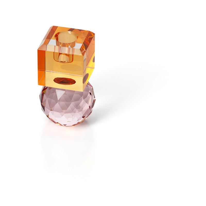 Bougeoir design Memphis Totem H 10 cm Verre recyclé Orange Rose The Citrine & Rose Quartz 