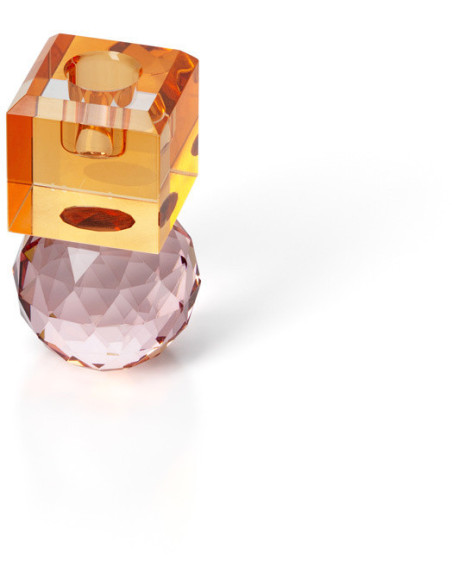 Bougeoir design Memphis Totem H 10 cm Verre recyclé Orange Rose The Citrine & Rose Quartz 
