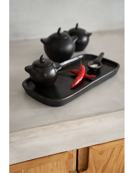 Plat de service rectangulaire 31 cm Terre cuite Noir Effet brulé The Burned 