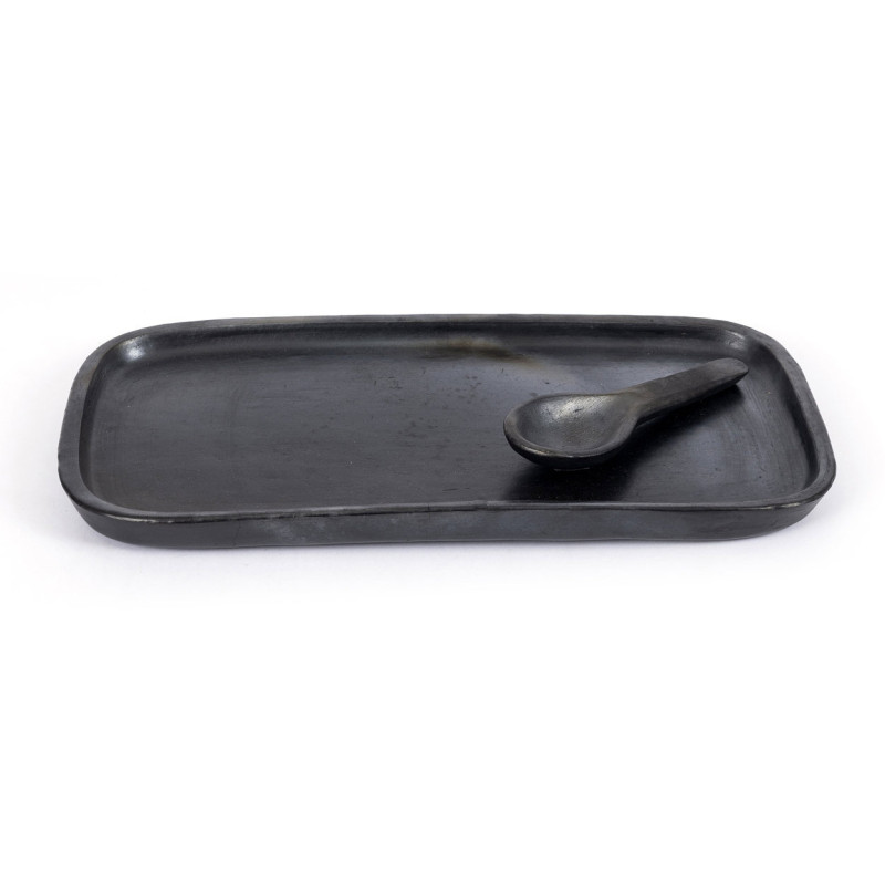 Plat de service rectangulaire 31 cm Terre cuite Noir Effet brulé The Burned 