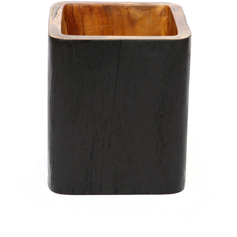 Vase Carré Hauteur 14 cm en Bois de teck Noir Naturel The Bondi 