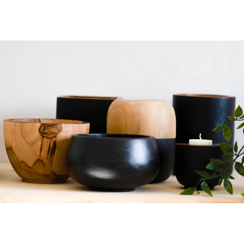 Vase Carré Hauteur 14 cm en Bois de teck Noir Naturel The Bondi 