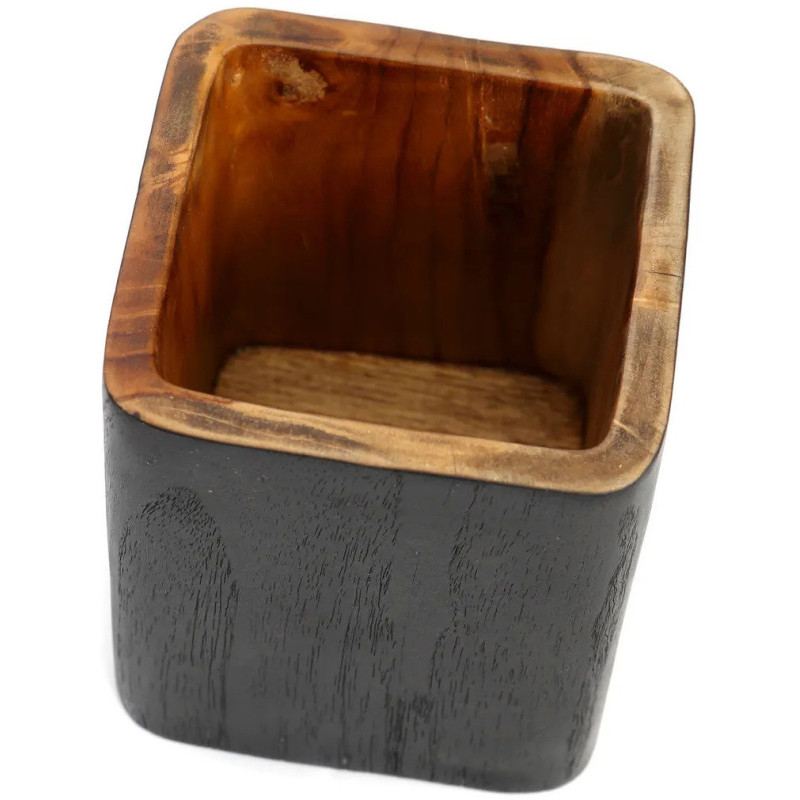 Vase Carré Hauteur 14 cm en Bois de teck Noir Naturel The Bondi 
