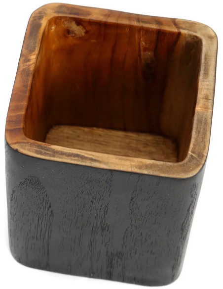 Vase Carré Hauteur 14 cm en Bois de teck Noir Naturel The Bondi 