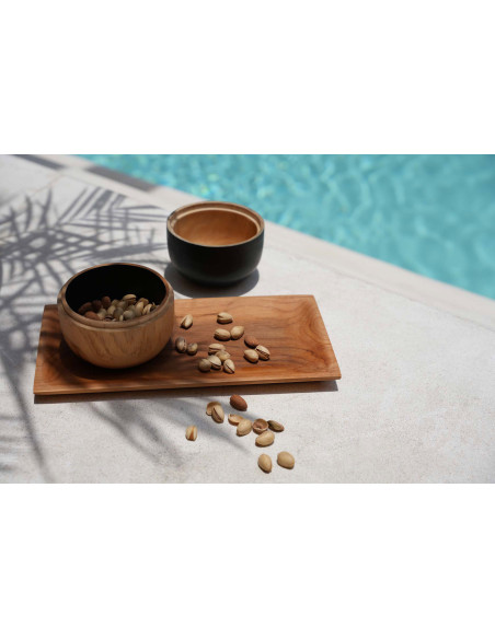 Bol apéro double Rond en Bois de teck Naturel Noir The Bondi 