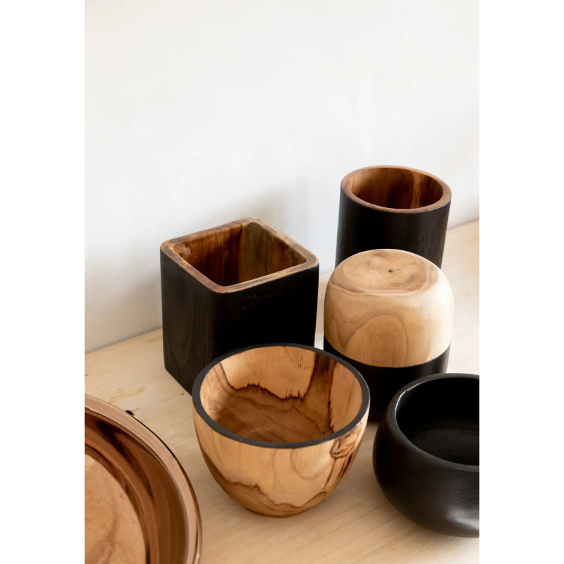 Bol apéro double Rond en Bois de teck Naturel Noir The Bondi 
