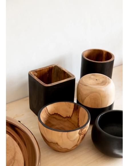 Bol apéro double Rond en Bois de teck Naturel Noir The Bondi 