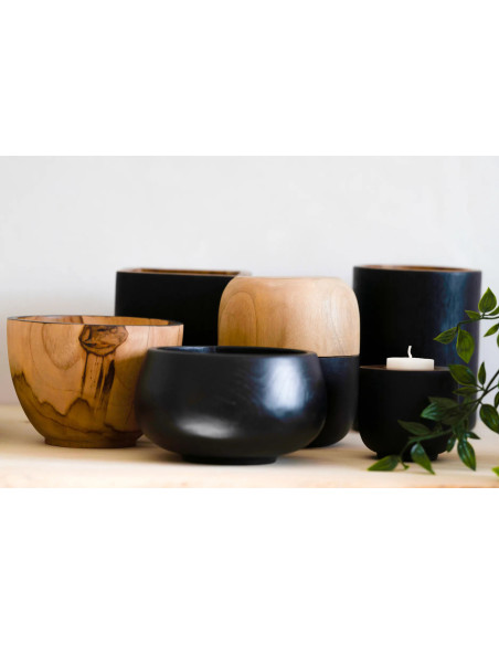 Bol apéro double Rond en Bois de teck Naturel Noir The Bondi 