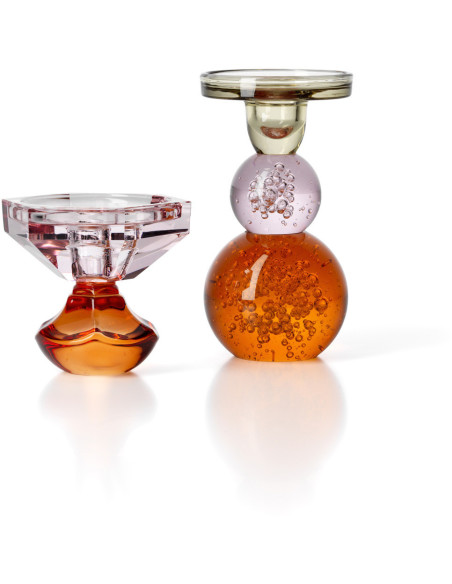 Bougeoir design Memphis Fleur 10 cm Verre recyclé Rose Orange The Sunset Bloom 
