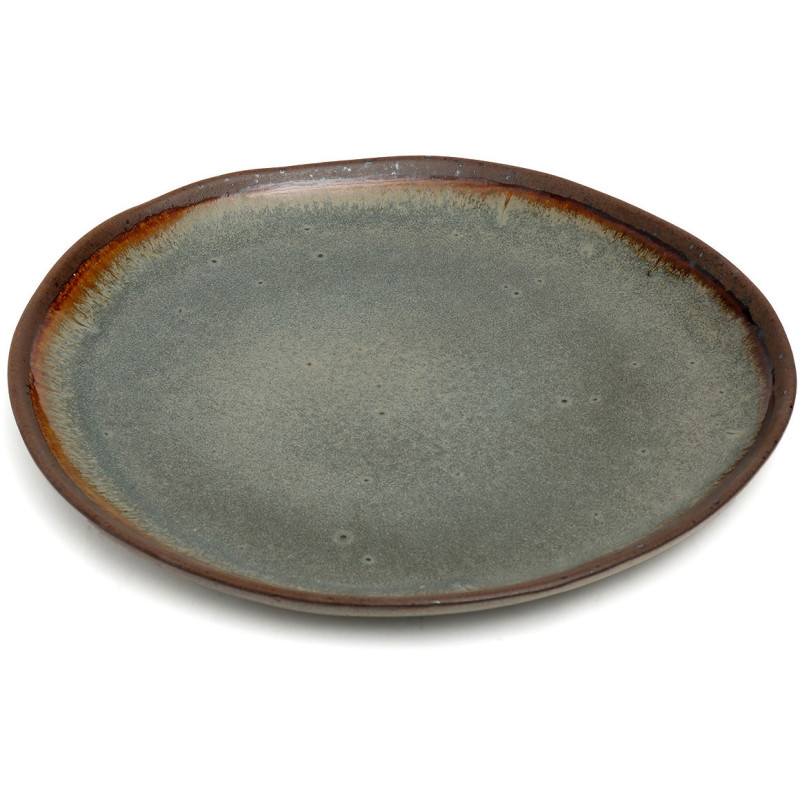 Grande Assiette plate organique ronde 28 cm Grès Gris vert Marron The Côa 
