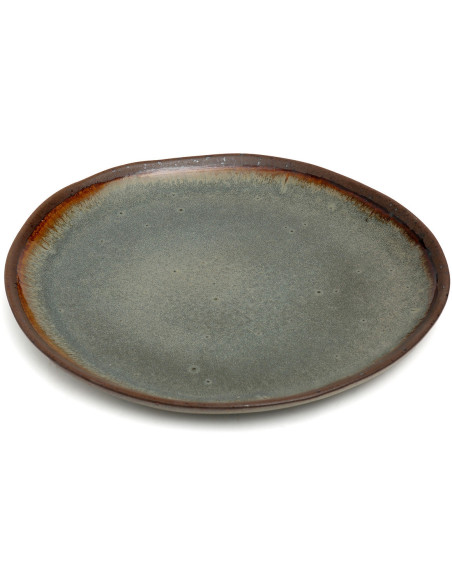 Grande Assiette plate organique ronde 28 cm Grès Gris vert Marron The Côa 