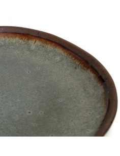 Grande Assiette plate organique ronde 28 cm Grès Gris vert Marron The Côa 