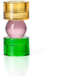 Bougeoir design Memphis Totem H 12 cm Verre recyclé Ambre Violet Vert The Solar Jewel 