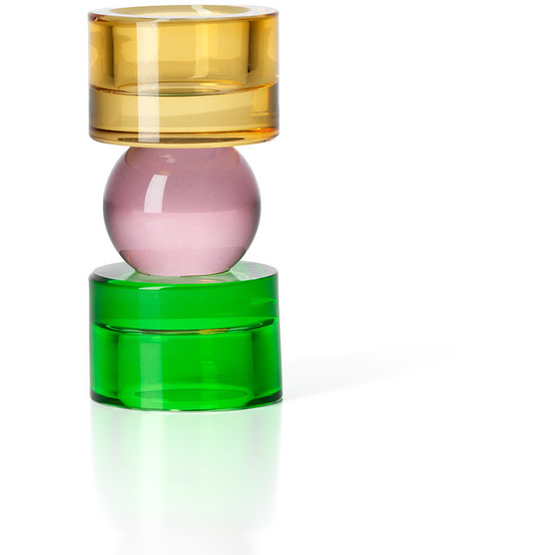 Bougeoir design Memphis Totem H 12 cm Verre recyclé Ambre Violet Vert The Solar Jewel 