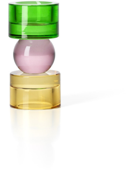 Bougeoir design Memphis Totem H 12 cm Verre recyclé Ambre Violet Vert The Solar Jewel 