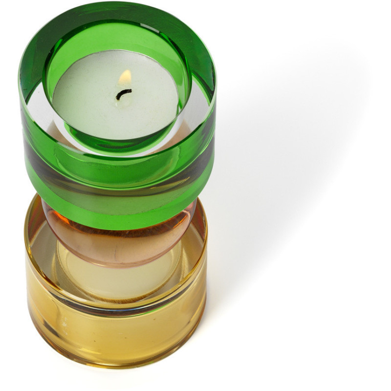 Bougeoir design Memphis Totem H 12 cm Verre recyclé Ambre Violet Vert The Solar Jewel 