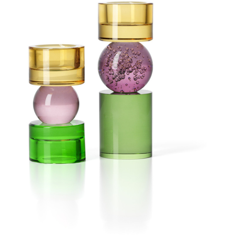 Bougeoir design Memphis Totem H 12 cm Verre recyclé Ambre Violet Vert The Solar Jewel 