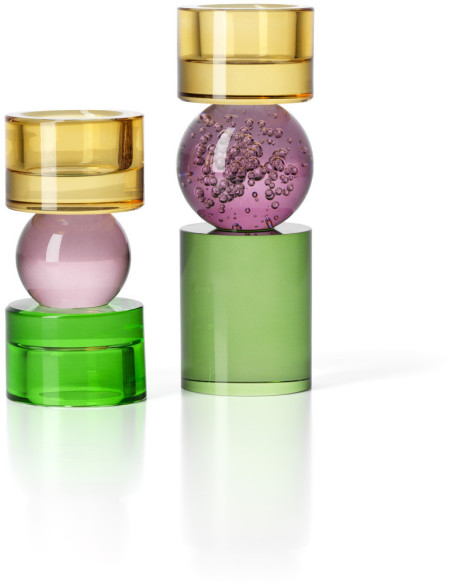 Bougeoir design Memphis Totem H 12 cm Verre recyclé Ambre Violet Vert The Solar Jewel 