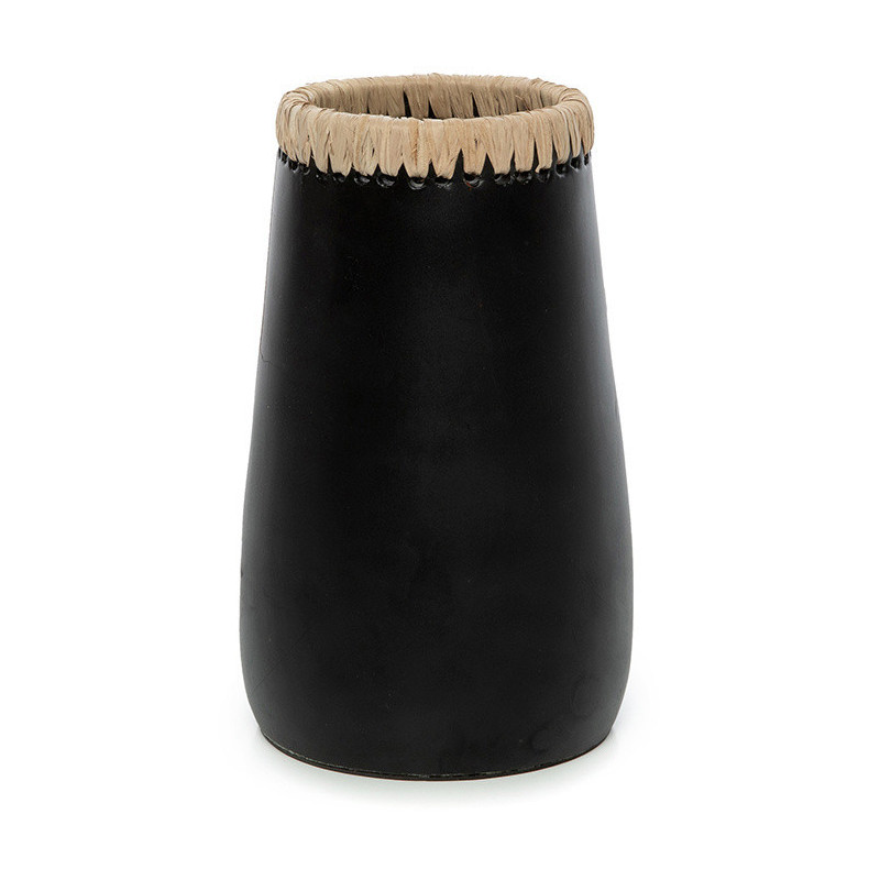 Vase Rond Hauteur 22 cm en Terre cuite Noir Raphia Naturel The Sneaky 