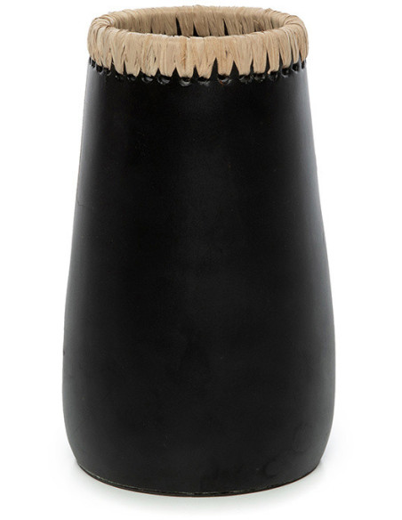 Vase Rond Hauteur 22 cm en Terre cuite Noir Raphia Naturel The Sneaky 