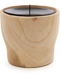 Bougeoir Rond Diamètre 10 cm en Bois de teck Naturel Métal Noir The Candle Pin 