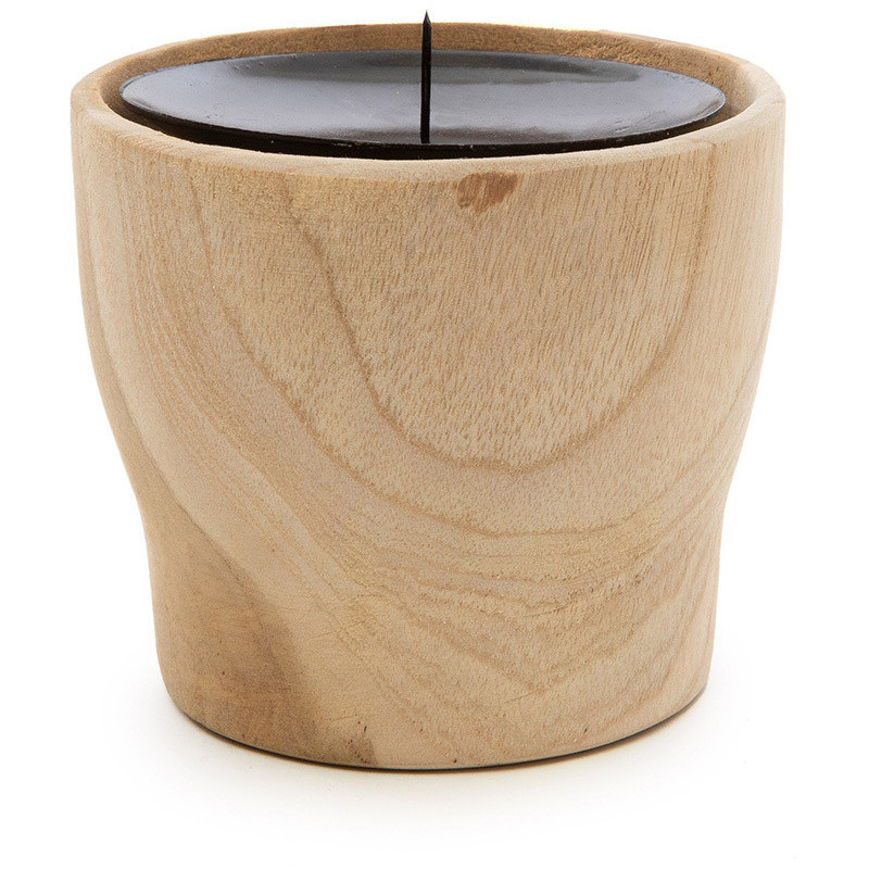 Bougeoir Rond Diamètre 10 cm en Bois de teck Naturel Métal Noir The Candle Pin 