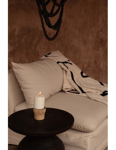 Bougeoir Rond Diamètre 10 cm en Bois de teck Naturel Métal Noir The Candle Pin 