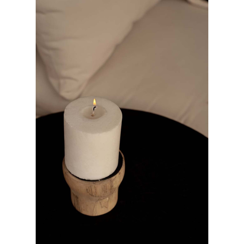 Bougeoir Rond Diamètre 10 cm en Bois de teck Naturel Métal Noir The Candle Pin 
