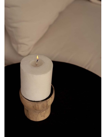 Bougeoir Rond Diamètre 10 cm en Bois de teck Naturel Métal Noir The Candle Pin 