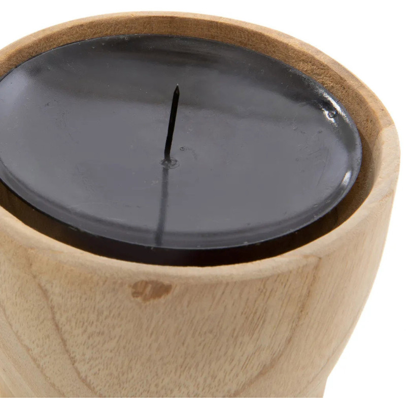 Bougeoir Rond Diamètre 10 cm en Bois de teck Naturel Métal Noir The Candle Pin 
