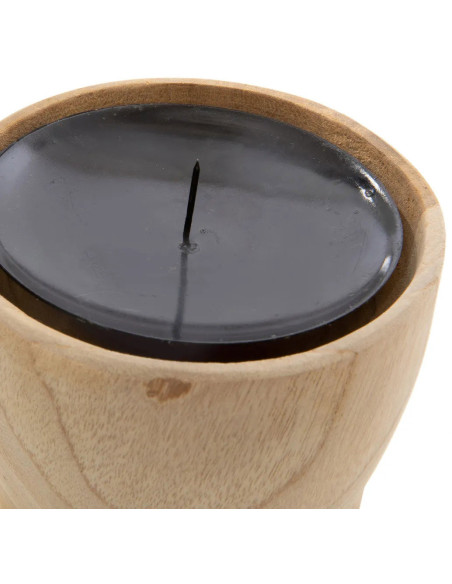 Bougeoir Rond Diamètre 10 cm en Bois de teck Naturel Métal Noir The Candle Pin 