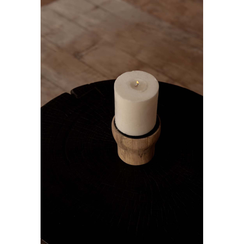 Bougeoir Rond Diamètre 10 cm en Bois de teck Naturel Métal Noir The Candle Pin 