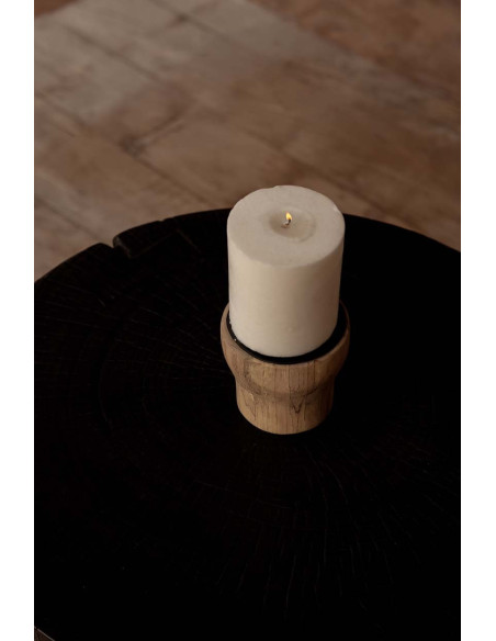 Bougeoir Rond Diamètre 10 cm en Bois de teck Naturel Métal Noir The Candle Pin 