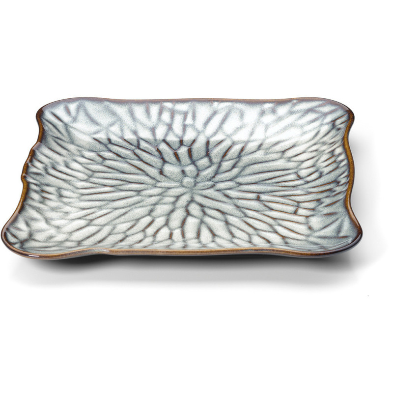 Grande Assiette plate japonaise Carrée 28 cm Céramique Gris Marron The Lotus Ice 