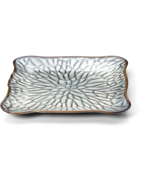 Grande Assiette plate japonaise Carrée 28 cm Céramique Gris Marron The Lotus Ice 