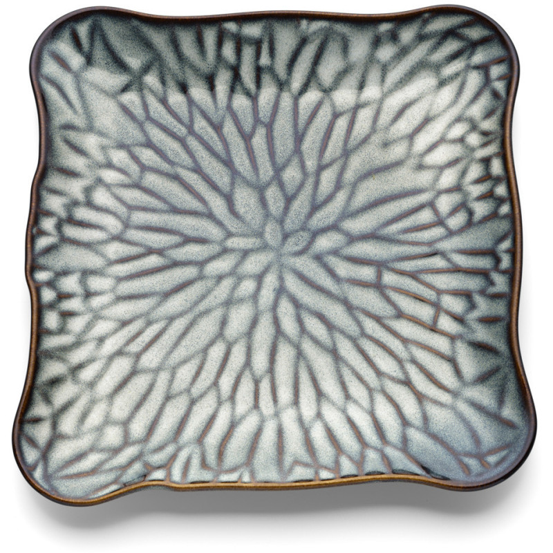 Grande Assiette plate japonaise Carrée 28 cm Céramique Gris Marron The Lotus Ice 