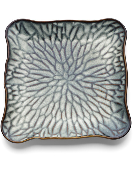 Grande Assiette plate japonaise Carrée 28 cm Céramique Gris Marron The Lotus Ice 