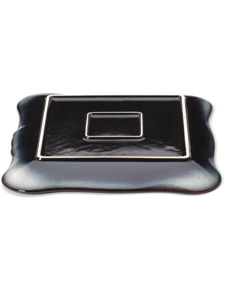 Grande Assiette plate japonaise Carrée 28 cm Céramique Gris Marron The Lotus Ice 