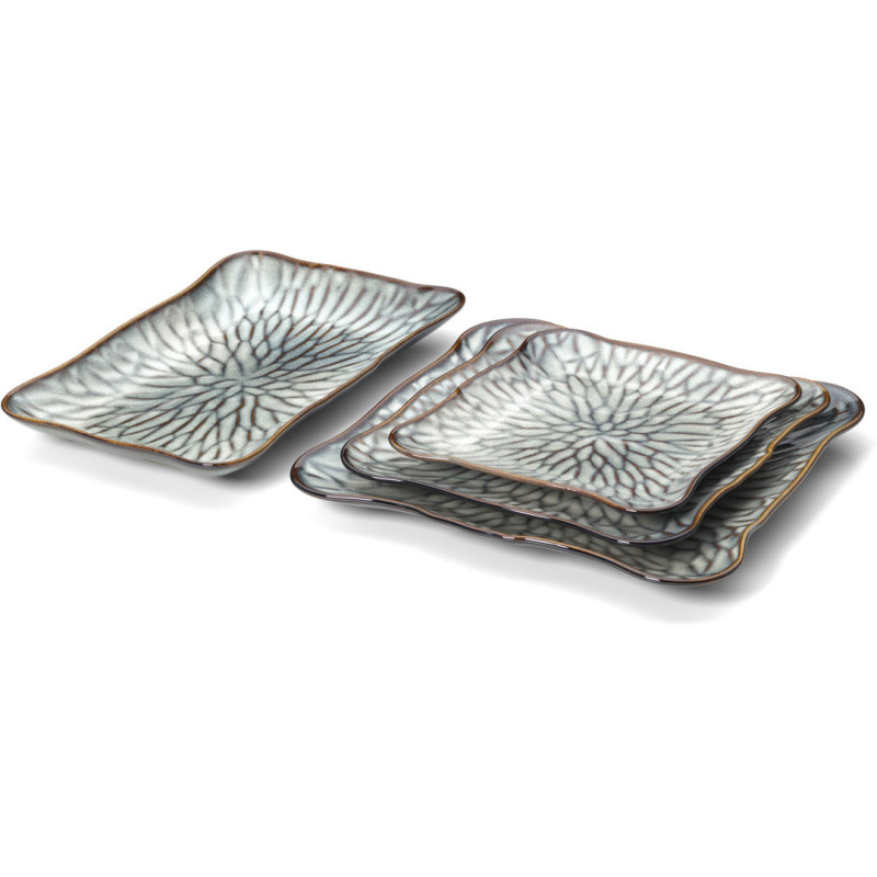Grande Assiette plate japonaise Carrée 28 cm Céramique Gris Marron The Lotus Ice 