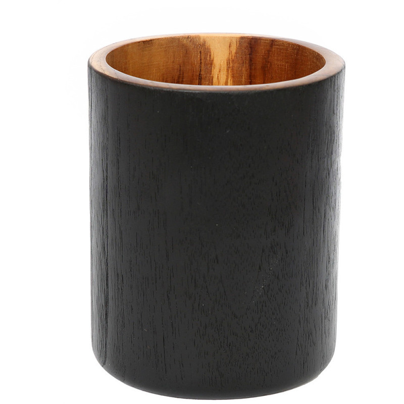 Vase Cylindrique Hauteur 15 cm en Bois de teck Noir Naturel The Bondi 