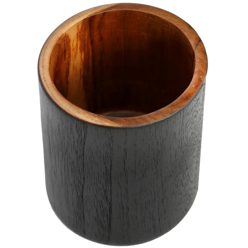 Vase Cylindrique Hauteur 15 cm en Bois de teck Noir Naturel The Bondi 