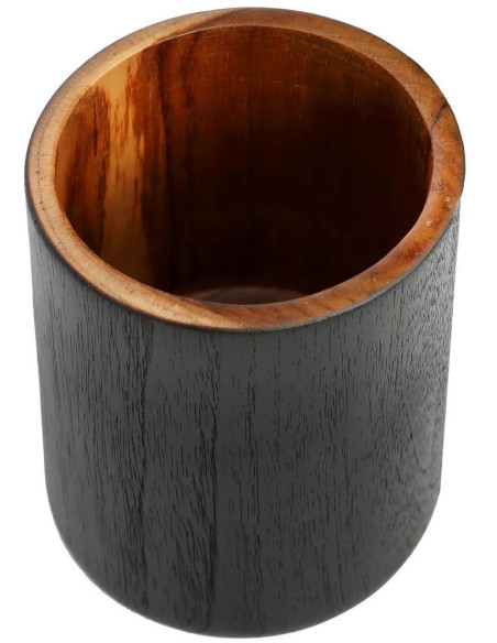 Vase Cylindrique Hauteur 15 cm en Bois de teck Noir Naturel The Bondi 