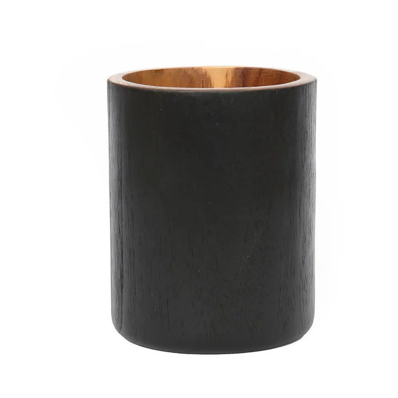 Vase Cylindrique Hauteur 15 cm en Bois de teck Noir Naturel The Bondi 
