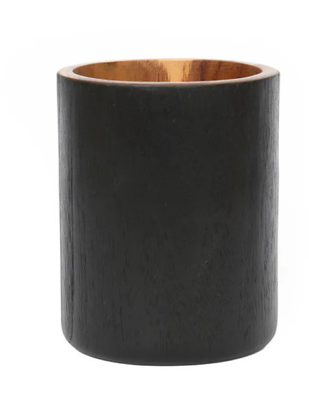 Vase Cylindrique Hauteur 15 cm en Bois de teck Noir Naturel The Bondi 