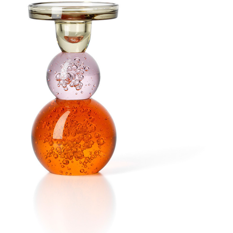 Bougeoir design Memphis bulles H 15 cm Verre recyclé Orange Transparent Rose The Bubble Jewel 